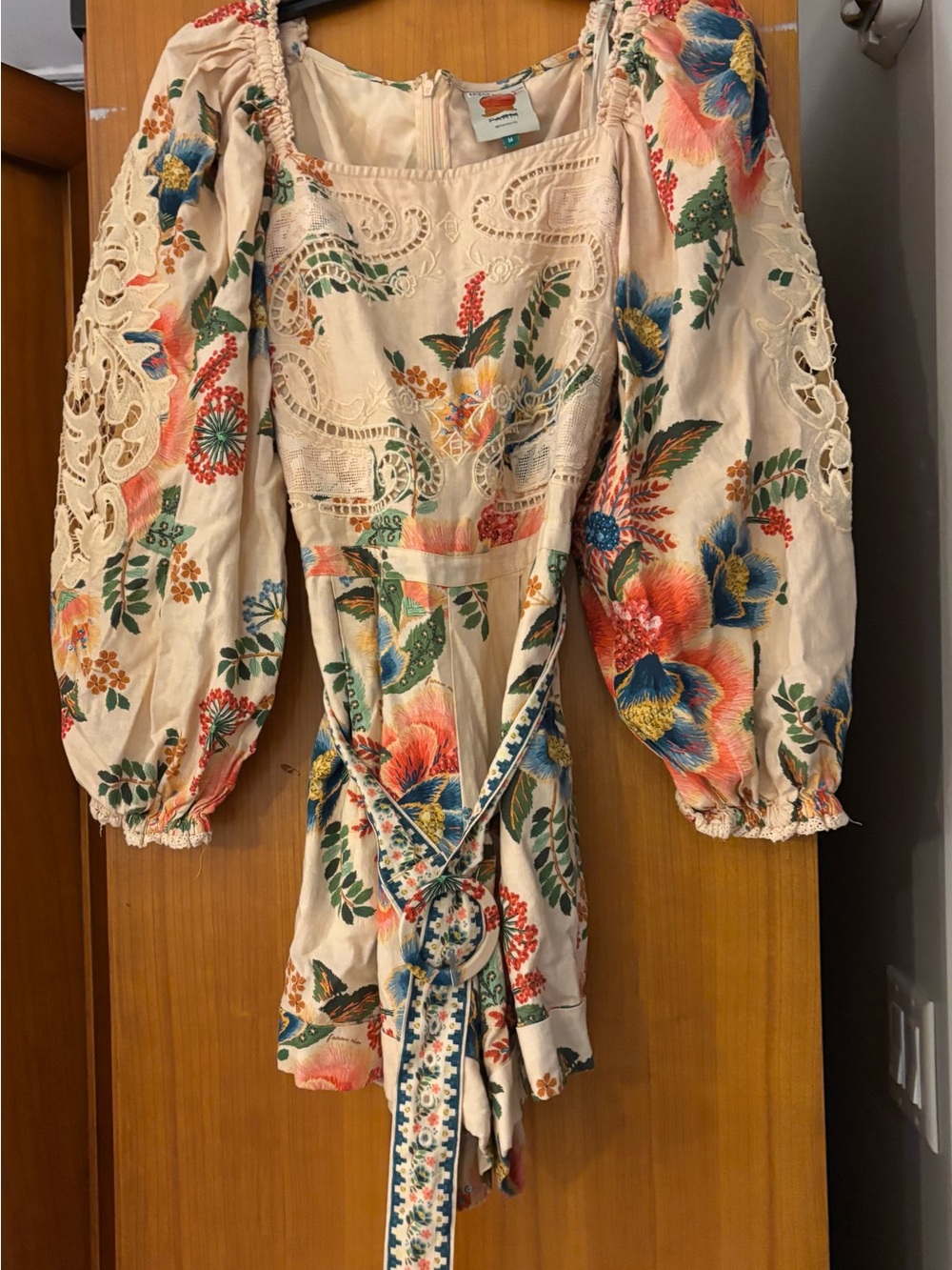 Farm Rio Garden Romper Embroidered Floral with Puff Sleeves - Picture 9 of 16